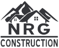 Logo for NRG Construction featuring stylized mountain peaks behind a house, with the company name written underneath.