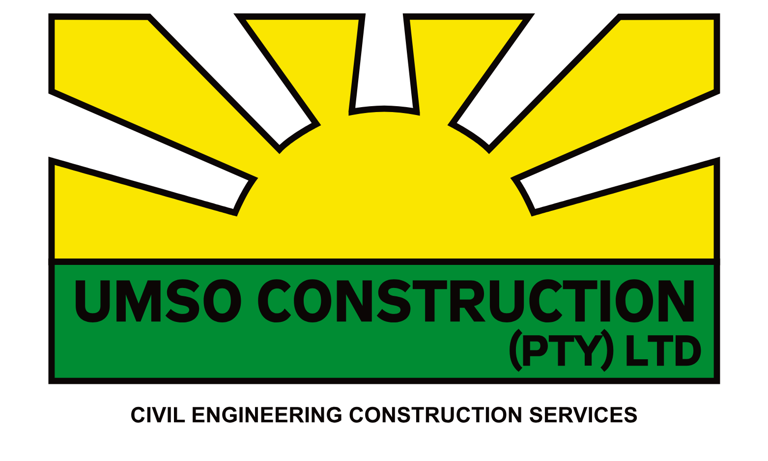 Logo for Umso Construction: Sun design above green and yellow bars; company name in green.