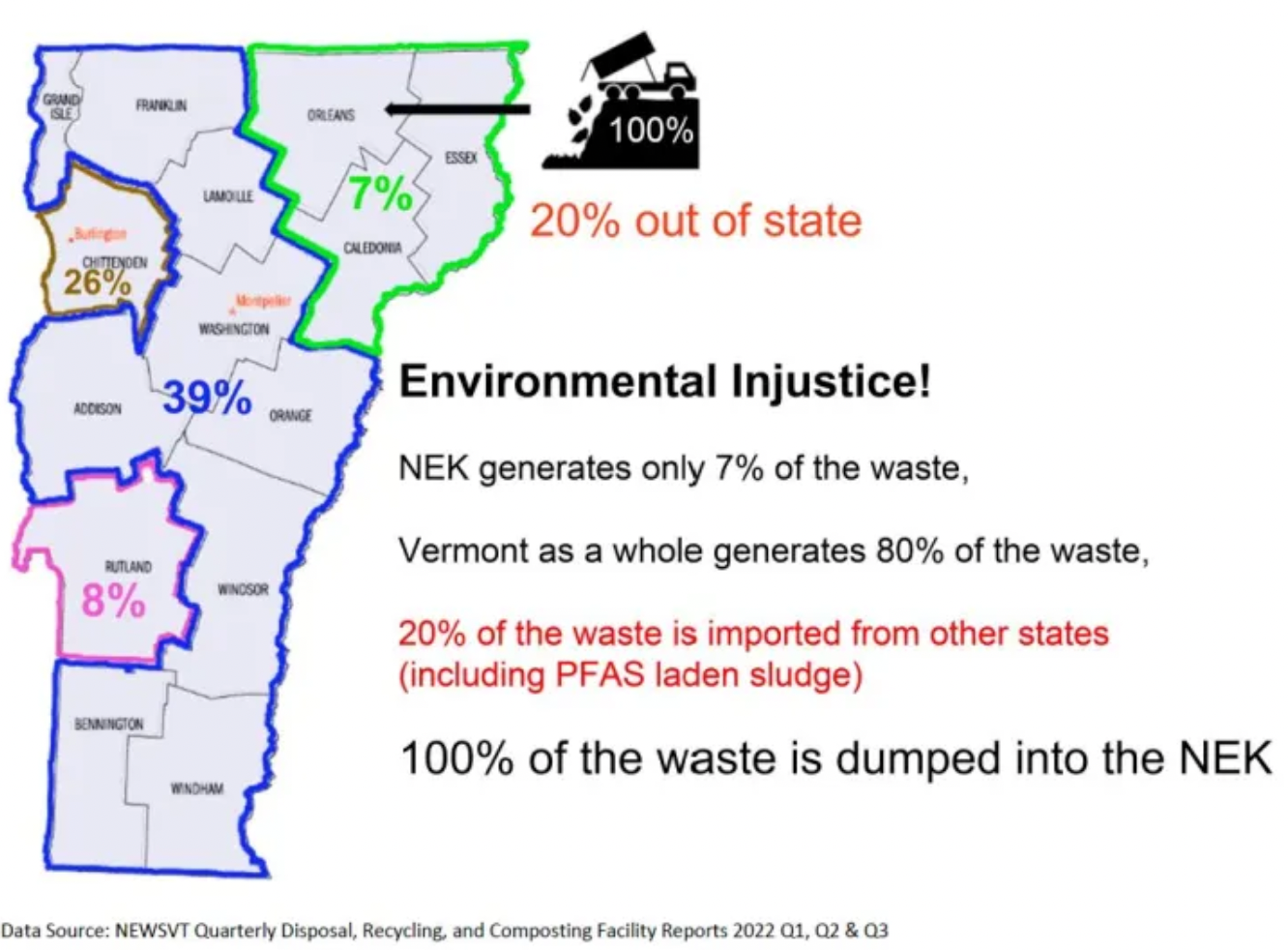 A map showing environmental injustice in vermont