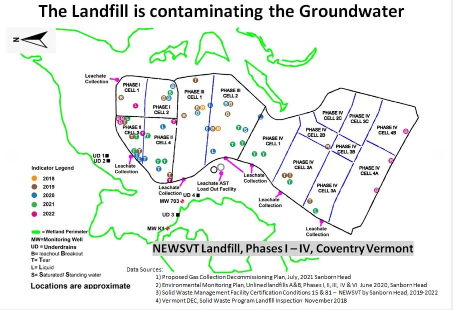 A map showing the landfill is contaminating the groundwater