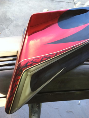 A red and black item with the letter s on it