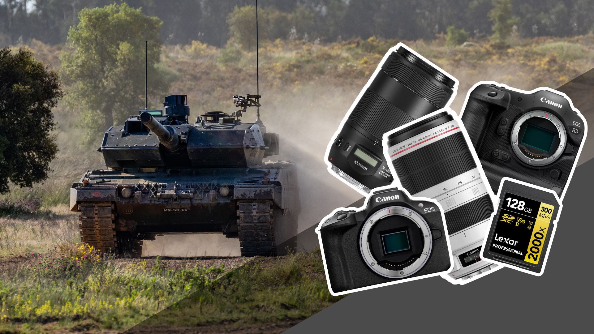 Aviation and defense photography guide cover showing a backlit military tank in the dust on the left