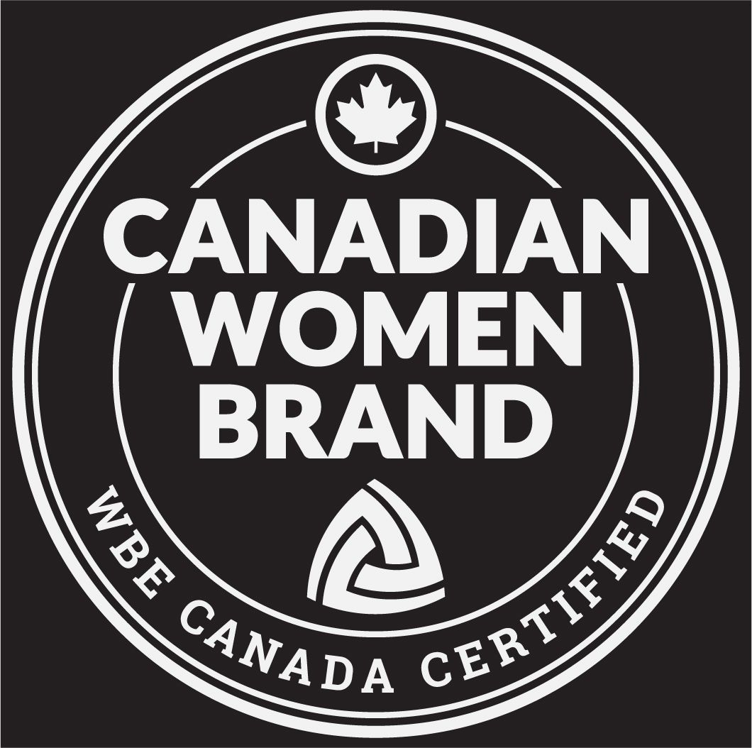 A black and white logo that says canadian women brand wbe canada certified