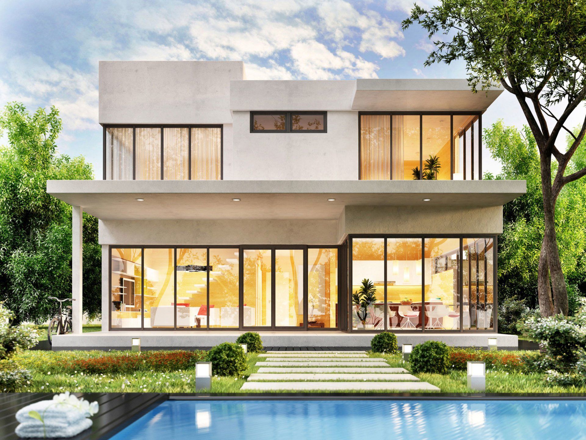 Washington — Modern House With Huge Glass Window And A Swimming Pool in Marysville, Washington