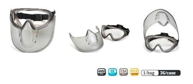 Componentes de gafas de seguridad y protección facial.