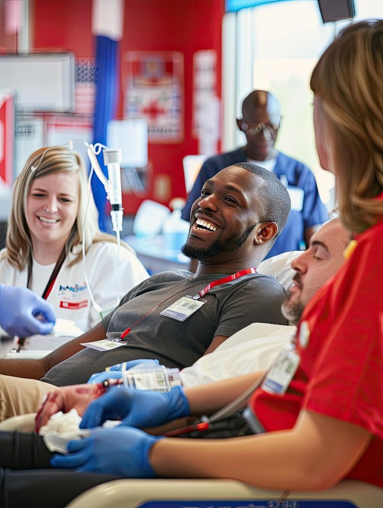 happy people participating in a blood drive