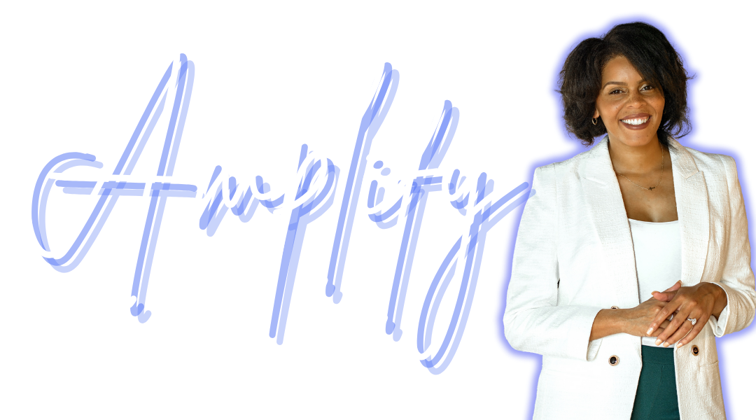 Amplify logo with picture of Brittaney Jenkins on the right