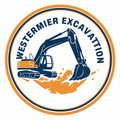 Logo of Westermier Excavation, featuring an excavator machine in navy and orange within a circular frame.