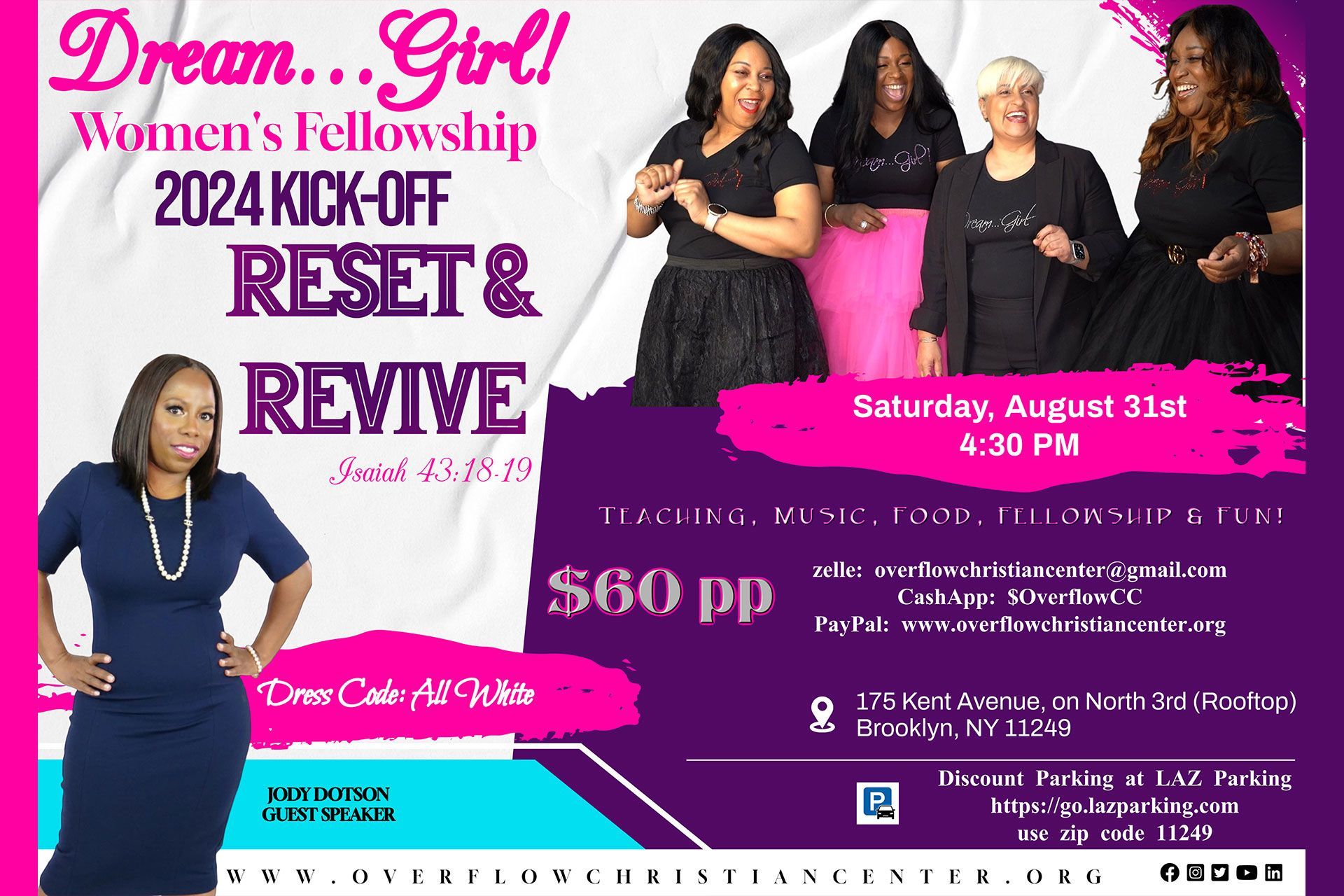 Layout design for Dream...Girl! 2024 Kick-Off at Overflow Christian Center