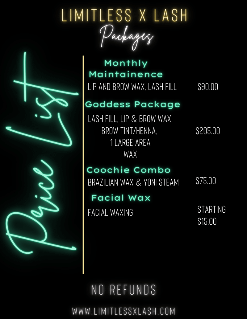 A price list for limitless x lash packages