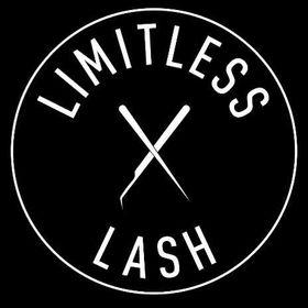 A black and white logo for limitless lash with a needle and tweezers.