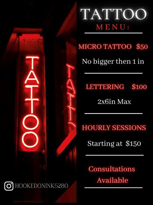 A red neon sign that says tattoo on it