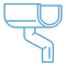 A blue line icon of a gutter on a white background.