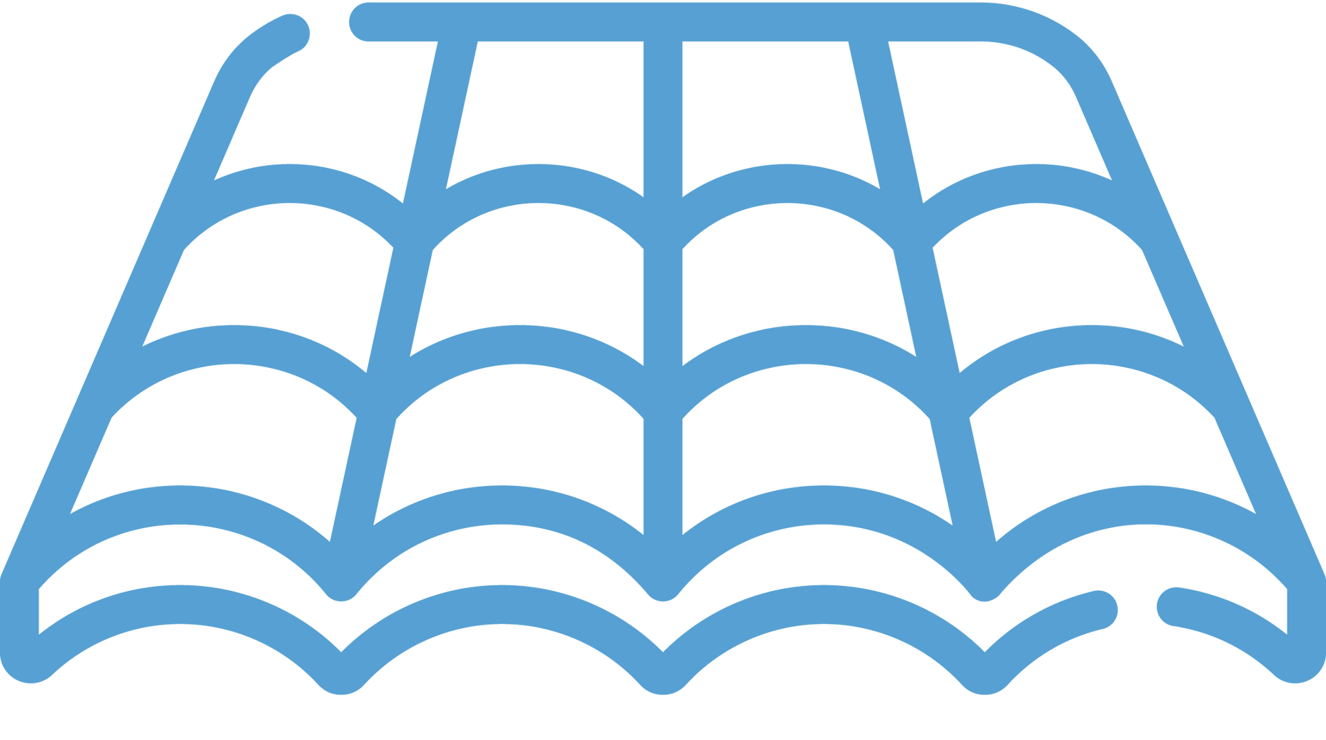 A blue roof icon on a white background.