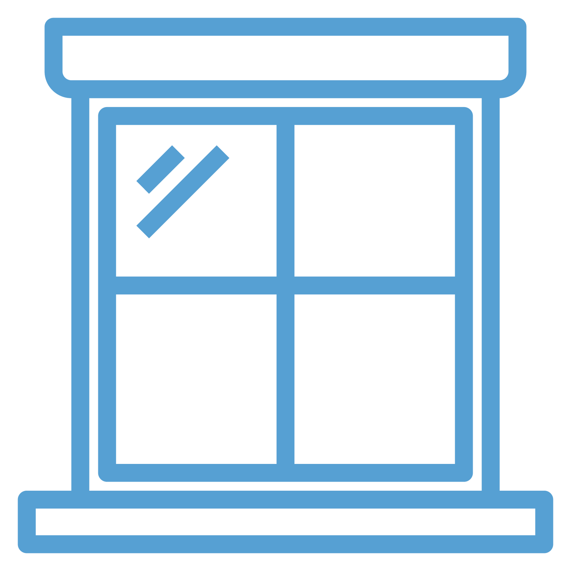 A blue icon of a window with a glass window.