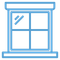 A blue icon of a window with a glass window.
