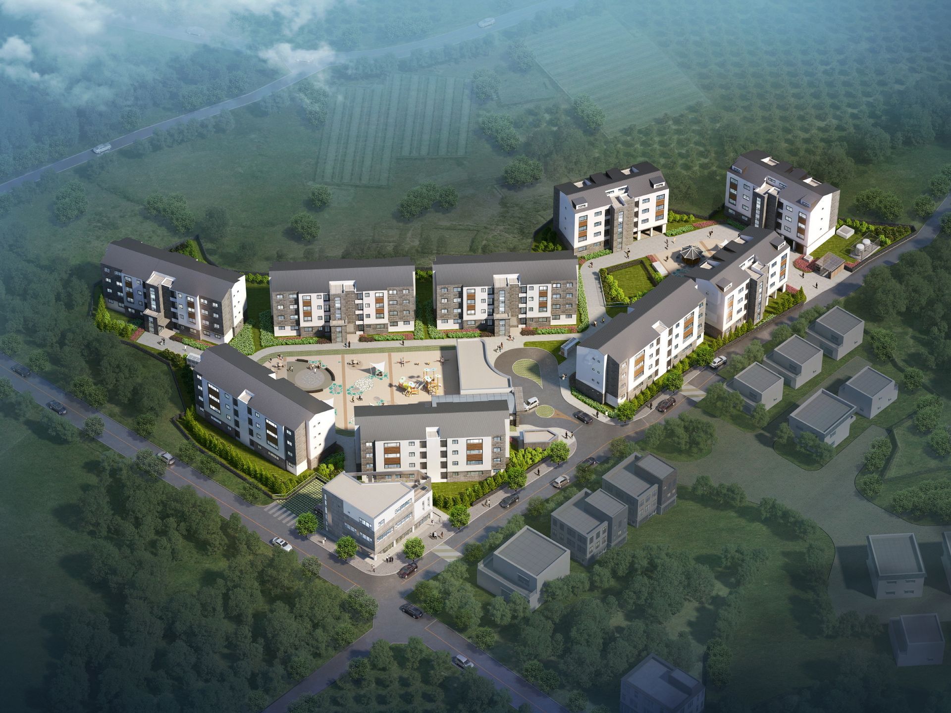 An image depicting a new housing complex being established near international schools in Korea