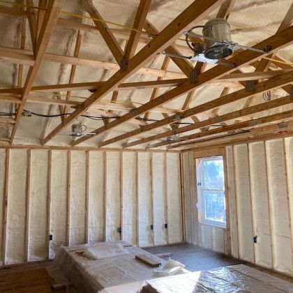 A room with a lot of insulation on the walls and ceiling.