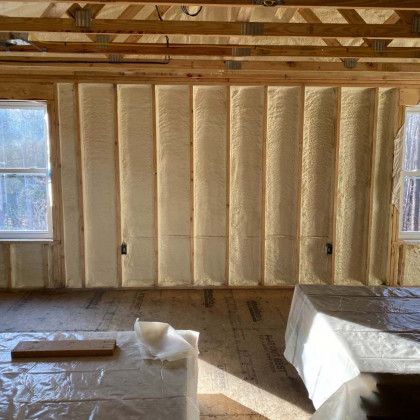 A room with a lot of insulation on the walls and ceiling.
