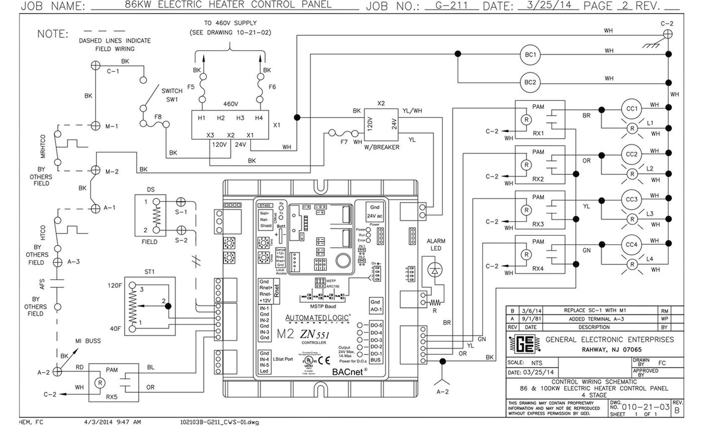 Schematic diagram of an electric motor control system with circuit components and wiring.