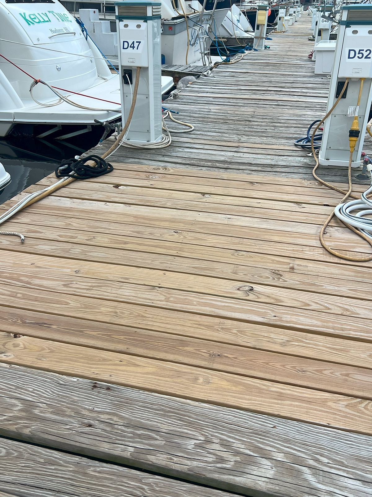 Routine seasonal maintenance on an older dock.