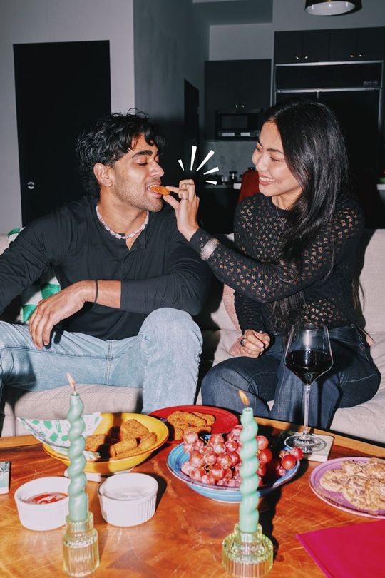 Young Couple enjoying vegan food