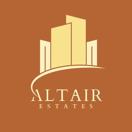Logo for Altair Estates: gold buildings above curved line, "ALTAIR ESTATES" text on brown background.