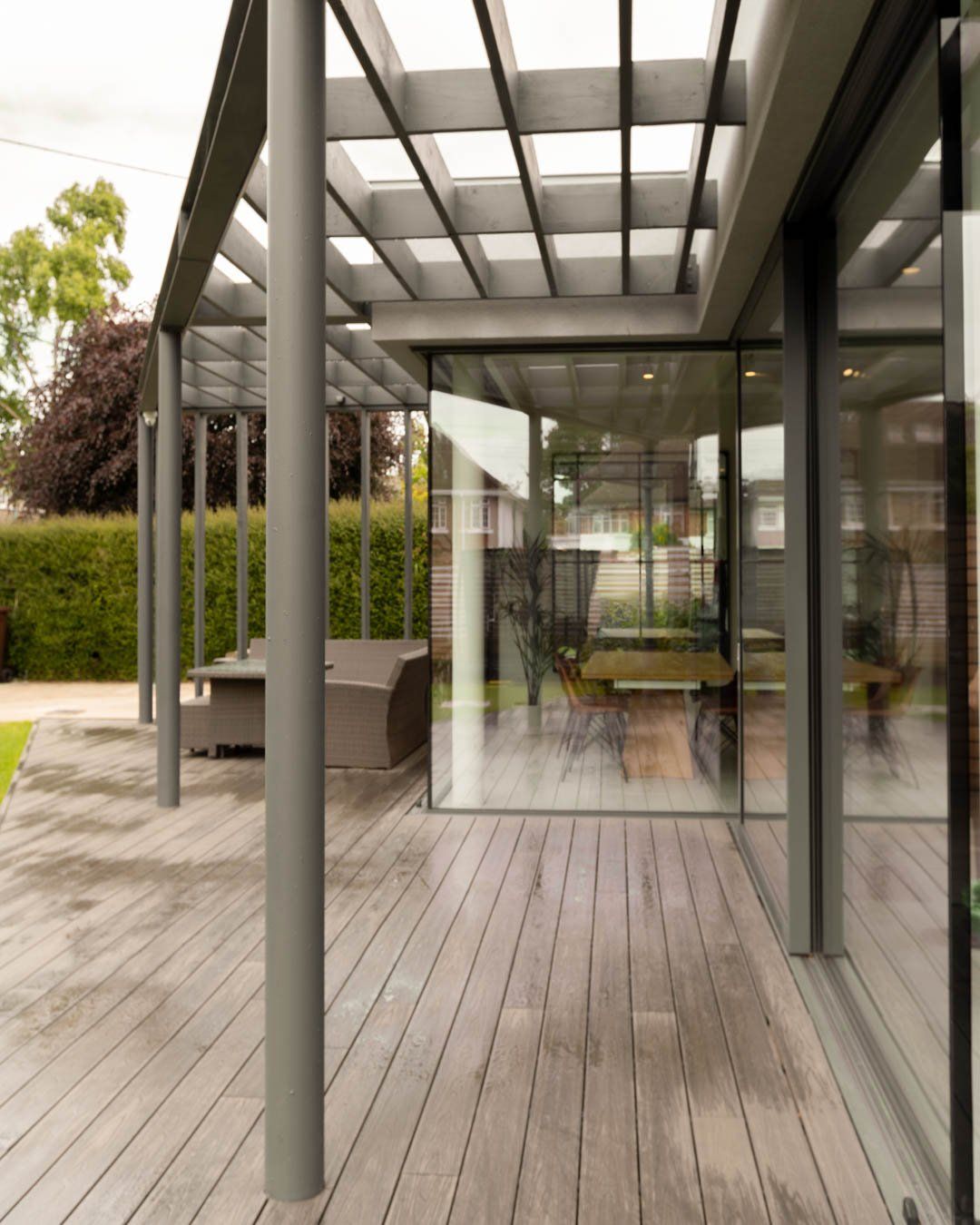 The outdoor terrace at a striking extension with a stepped plan form in Clontarf.