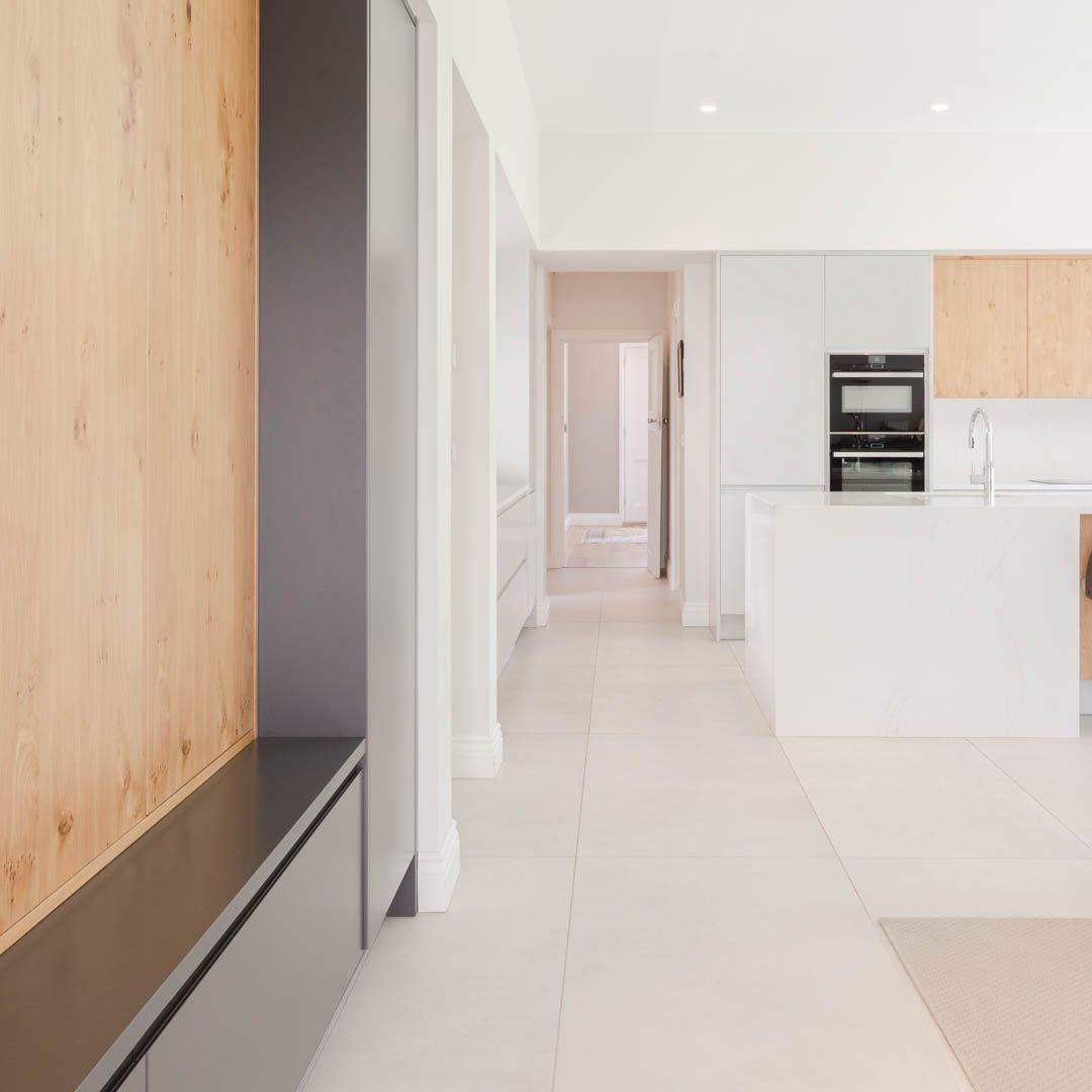 The kitchen at a striking extension with a stepped plan form in Clontarf.

