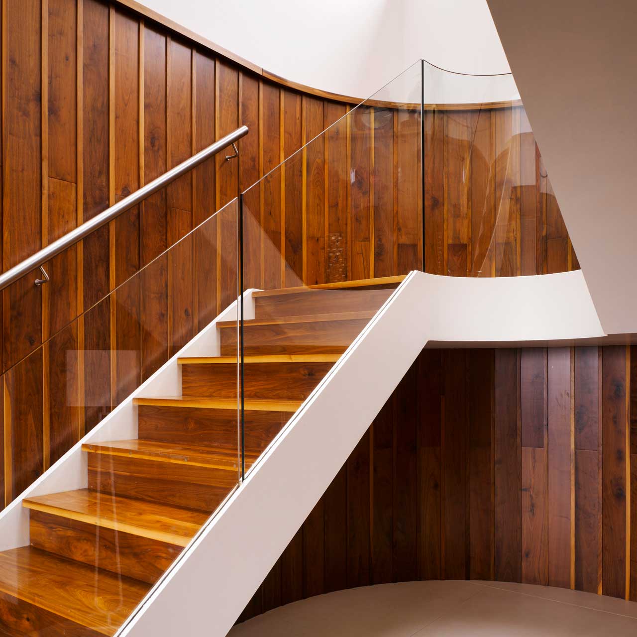 Wooden staircase of the Galtee Lodge designed by Dublin Design Studio