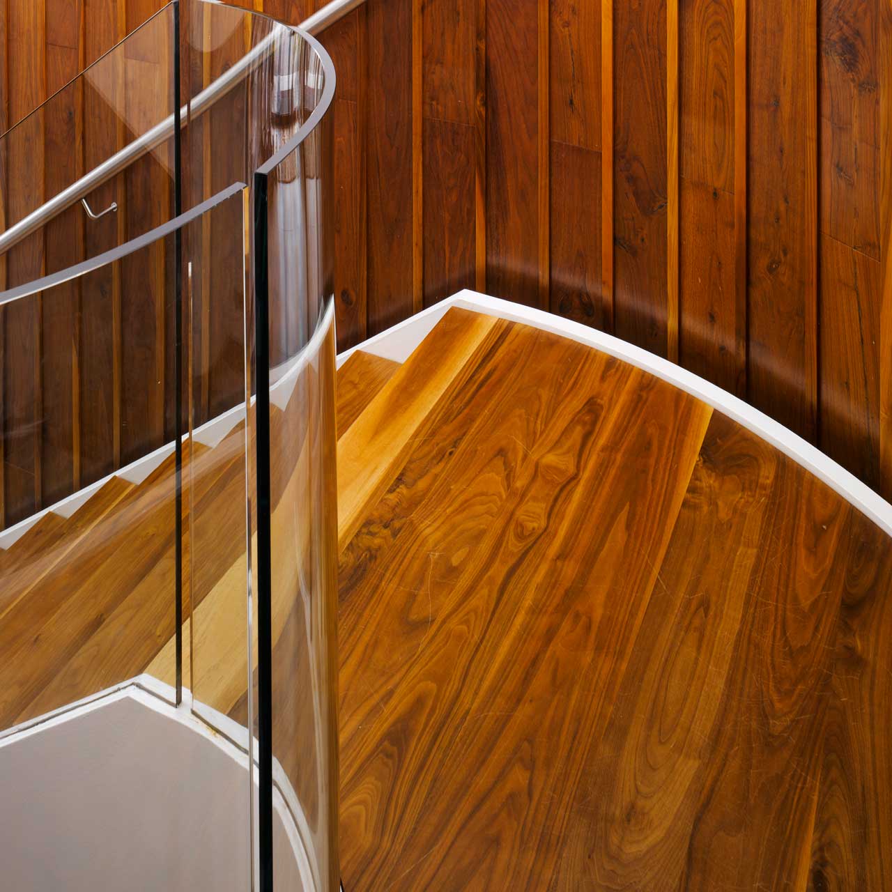 Wooden staircase of the Galtee Lodge designed by Dublin Design Studio