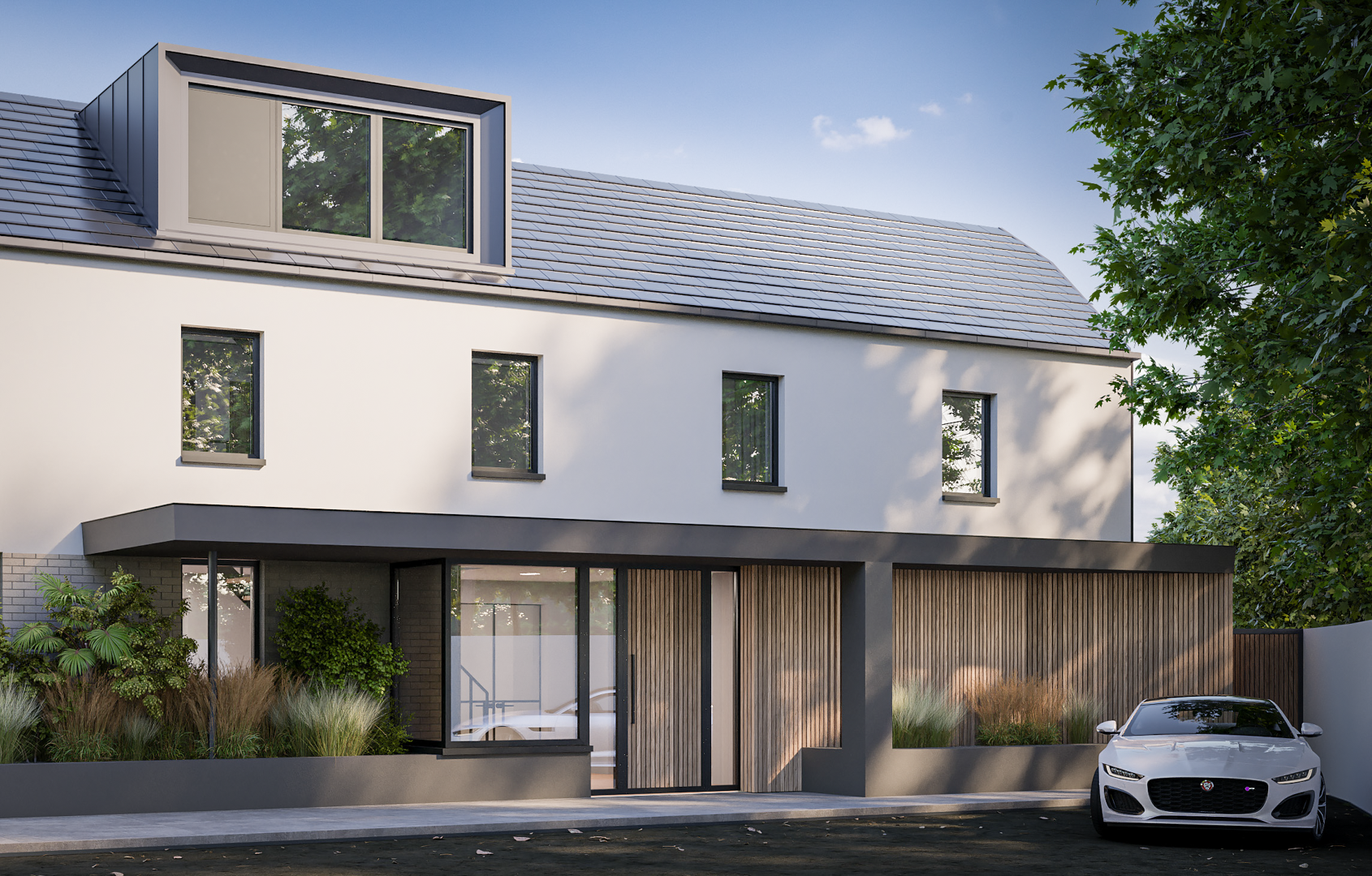 Exterior of new contemporary house in Portmanock, Dublin