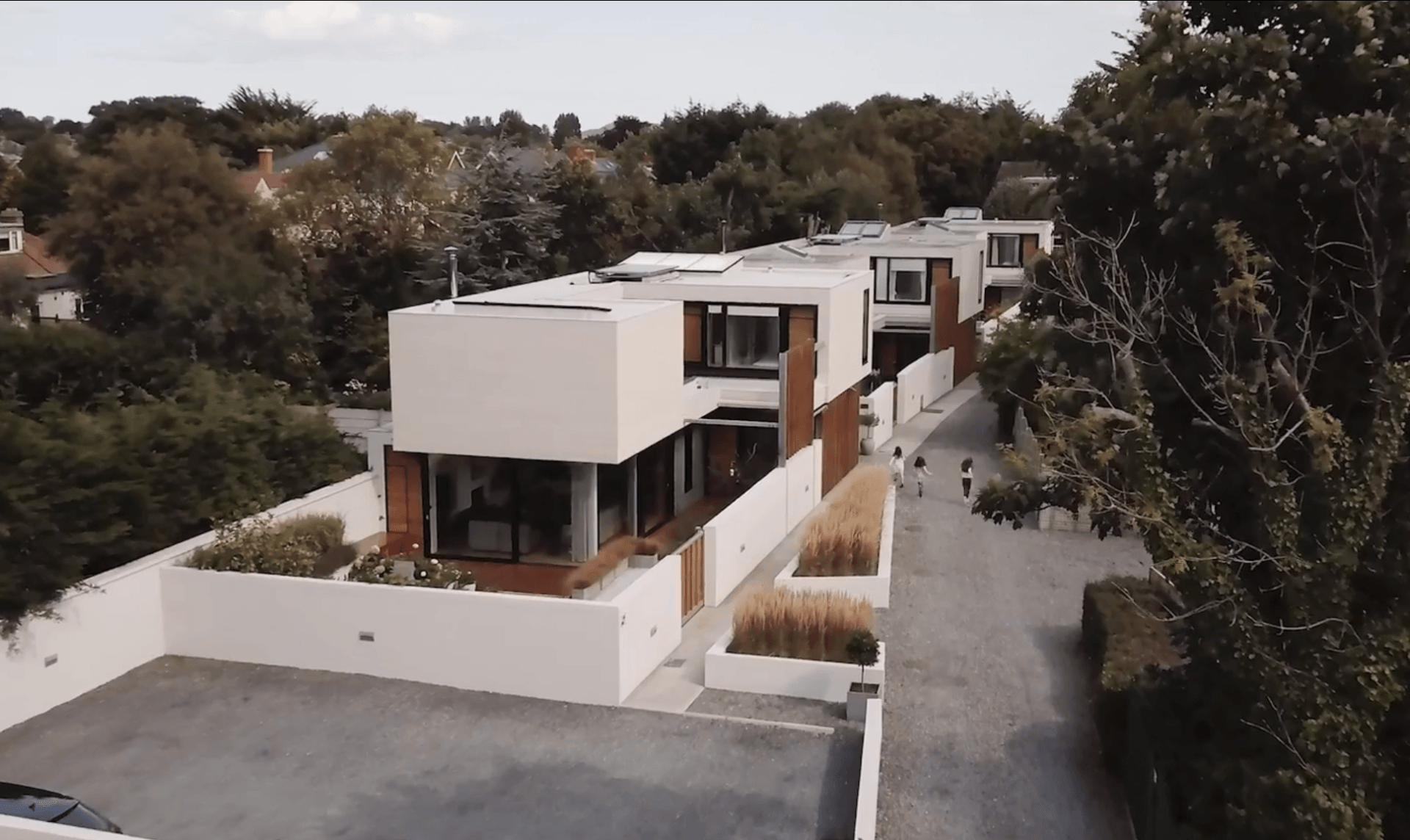 Architectural building designed by 'Dublin Design Studio' an aerial shoot of Avivaa Hazel house.