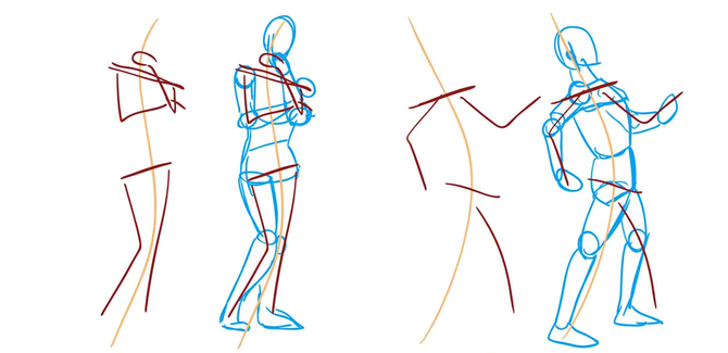 Early sketches of a human doing poses