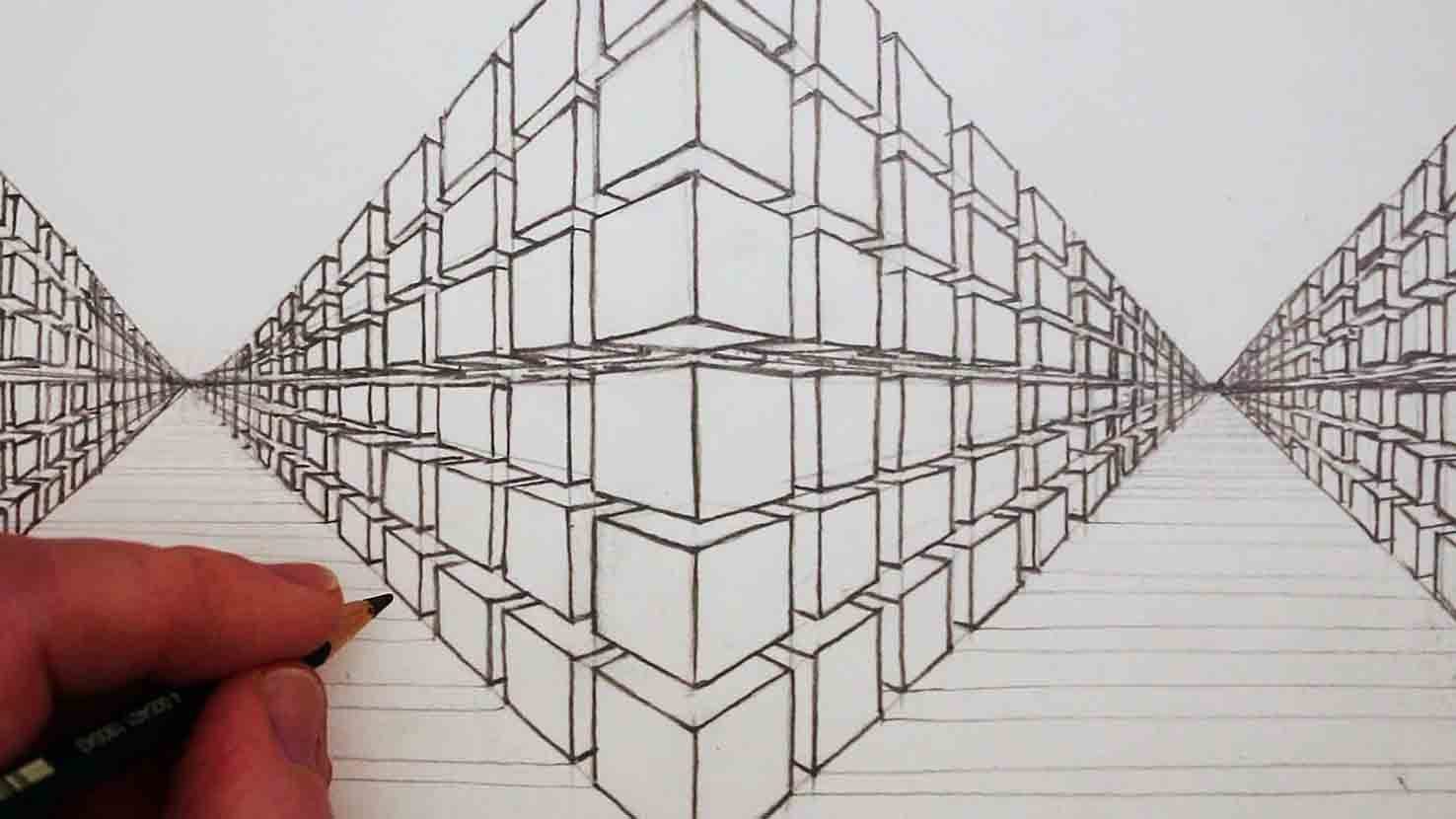 pencil and paper drawn perspective drawing.