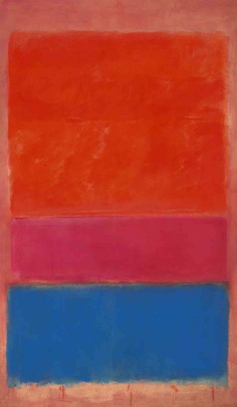 Painting by Mark Rothko simply made up of red and blue squares painted on a canvas.