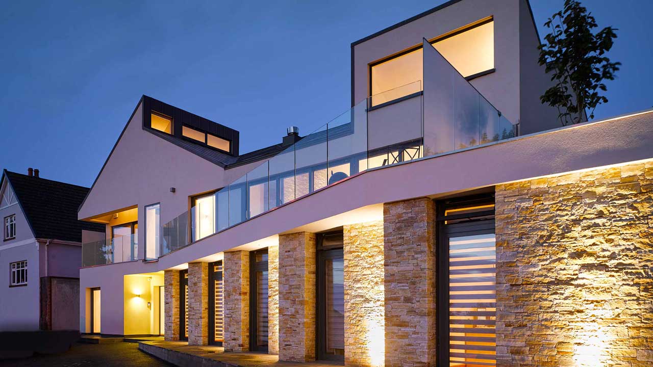 Exterior view of the front of the Galtee Lodge designed by Dublin Design Studio