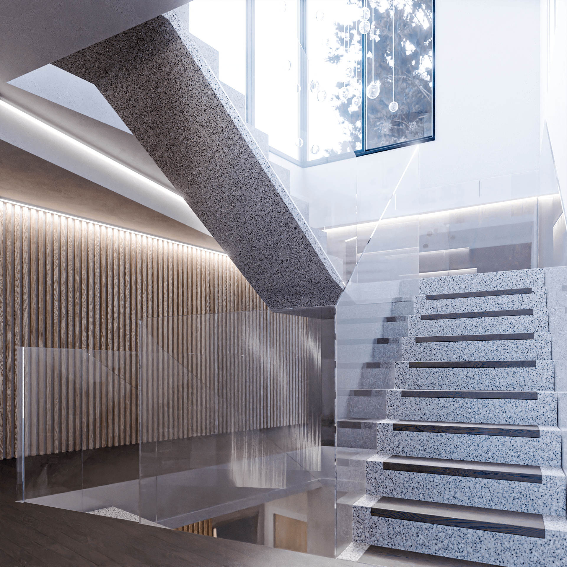 Modern staircase and glass balustrade