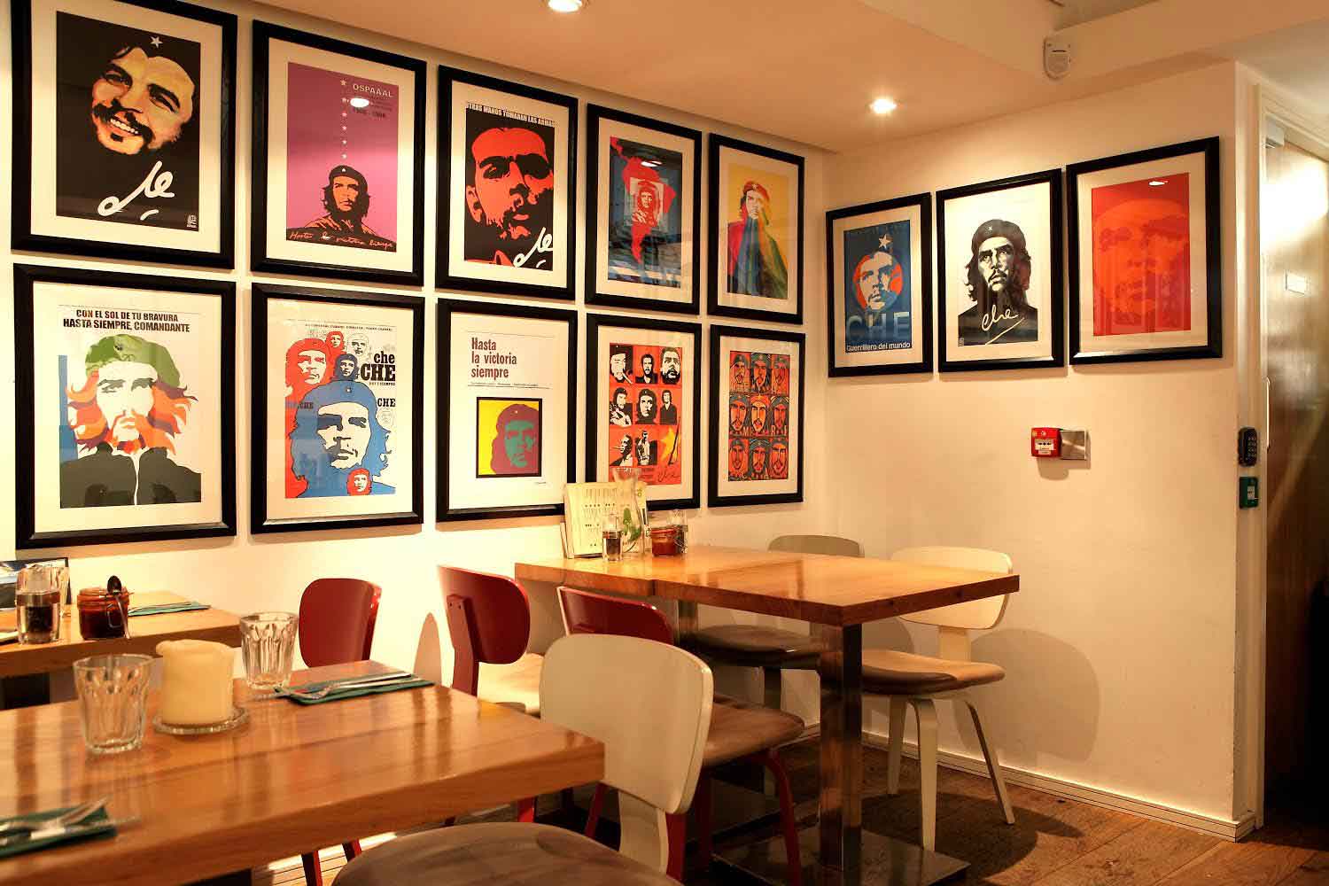 The Green 19 restaurant's walls cover with picture of Che designed by Dublin Design Studio
