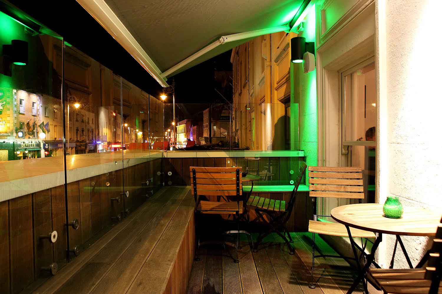 Outside patio at the Green 19 restaurant designed by Dublin Design Studio