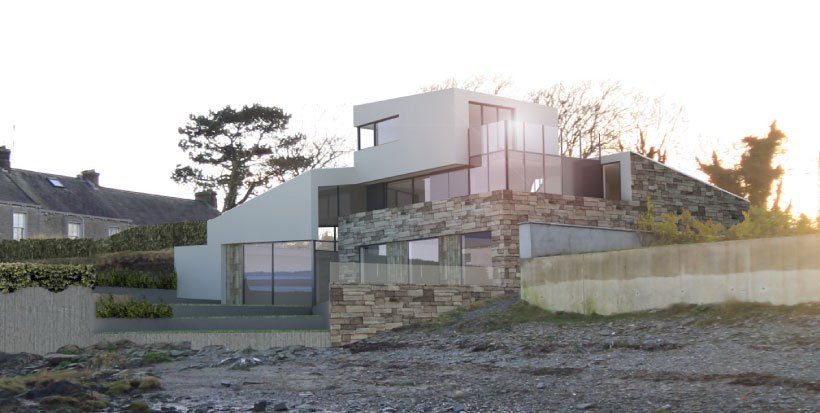 Exterior view of the Beach House project by 'Dublin Design Studio'.