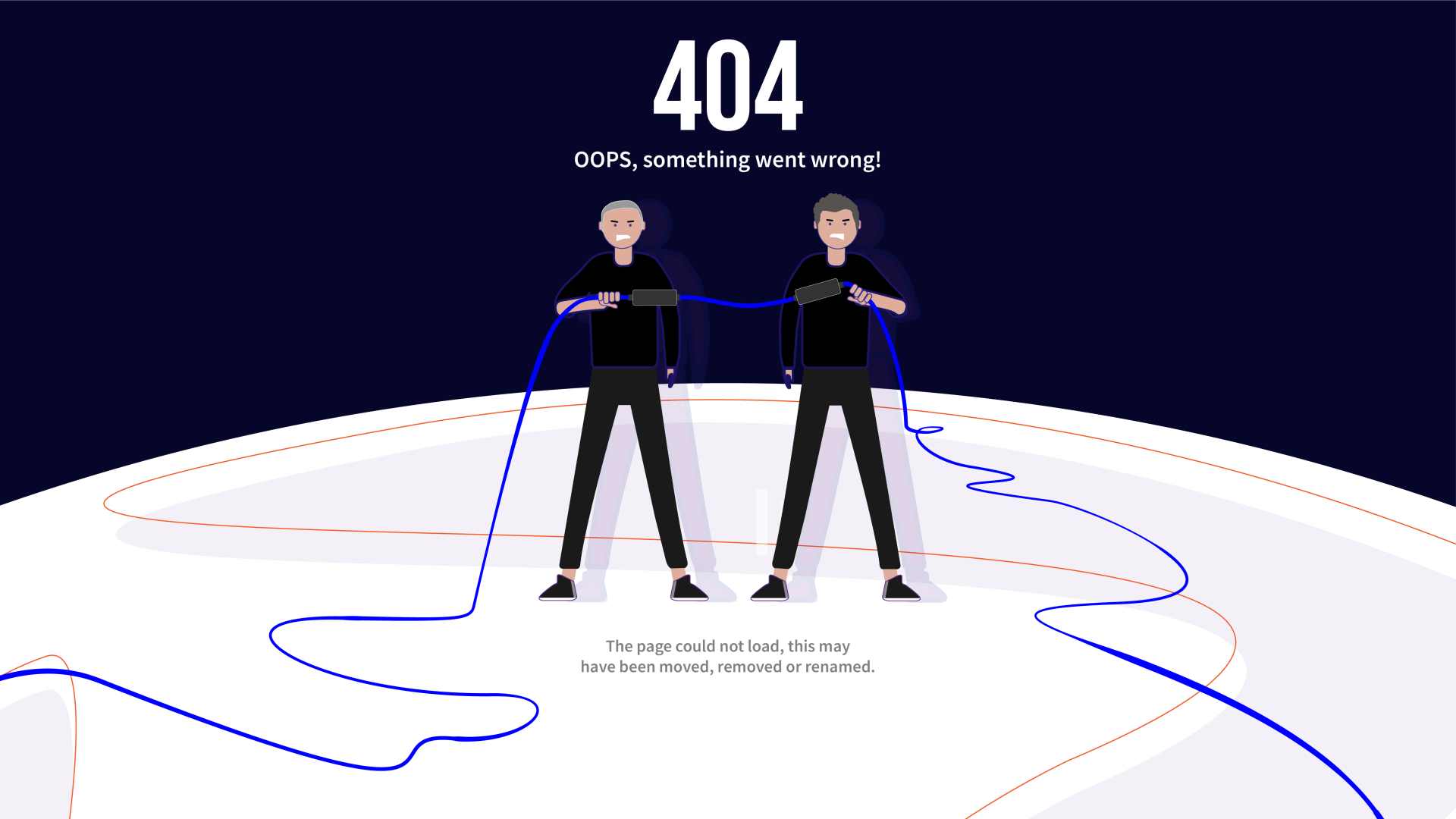 Dublin design studio '404 page' two men are holding a wire