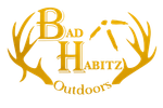 Bad Habitz Outdoors logo with gold antlers and stylized lettering on a white background