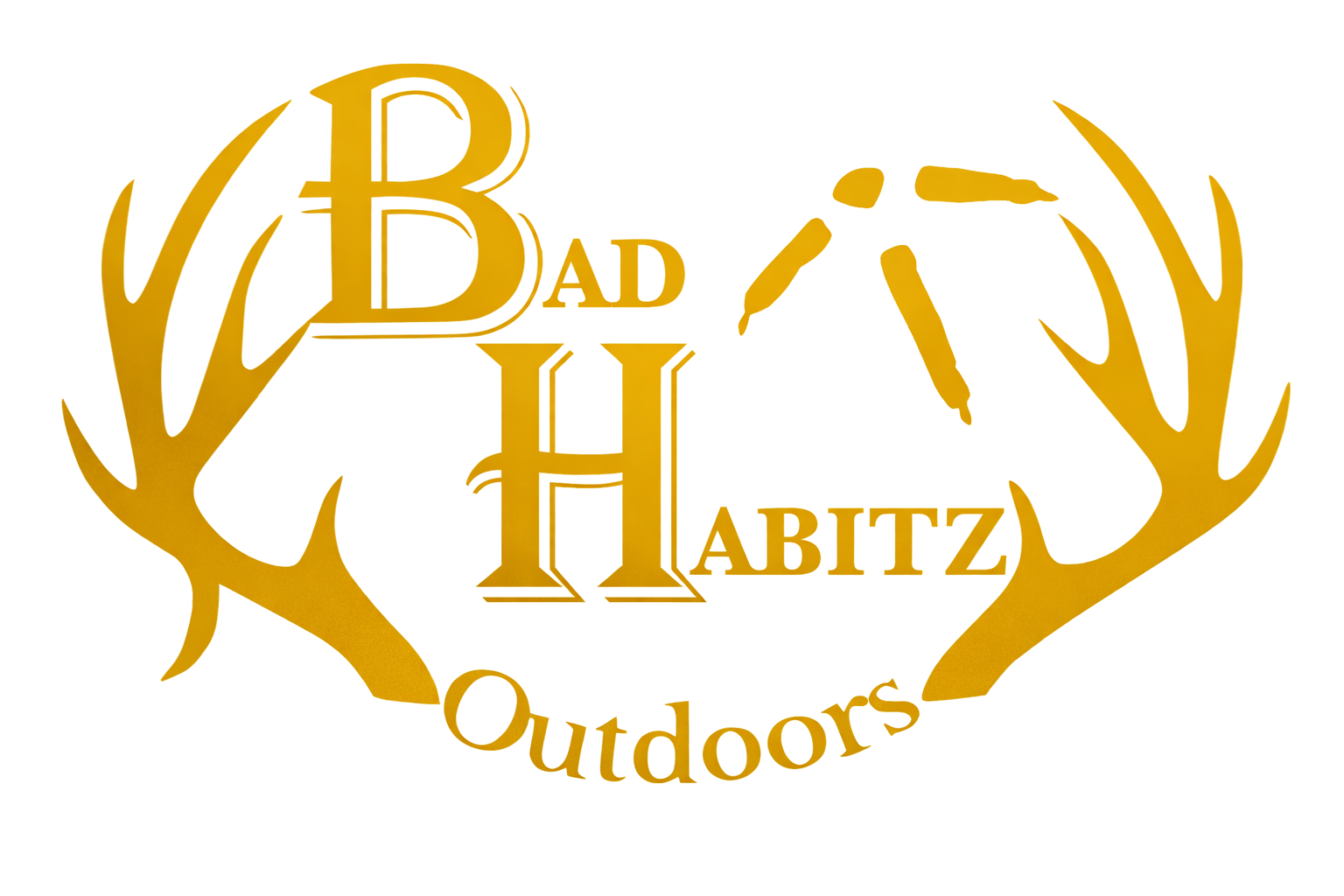 Bad Habitz Outdoors logo with gold antlers and stylized lettering on a white background