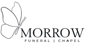 Logo for Morrow Funeral Chapel featuring a delicate line-drawn butterfly beside the text.