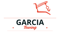 The logo for garcia towing shows a tow truck with a hook attached to it.