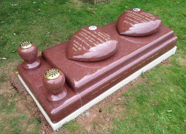 red granite full memorial polished with hearts on top