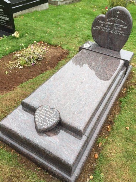 Gray granite polished full memorial with hearts