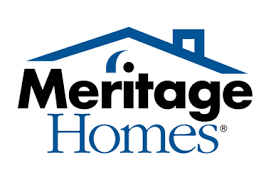 A blue and black logo for meritage homes