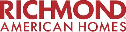 The logo for richmond american homes is red and white